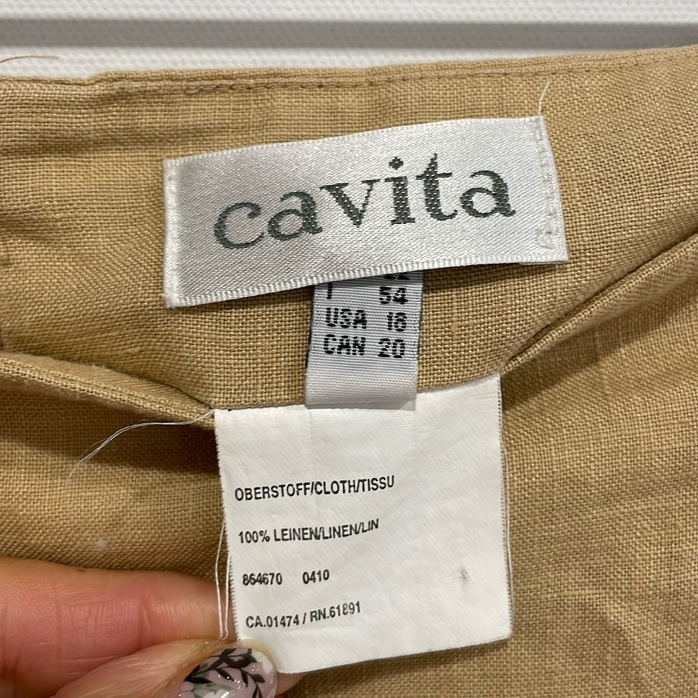 Cavita 100% Linen Beaded Seashell Maxi Skirt Size 18 Khaki Tan A-Line Side Slit - Picture 2 of 14